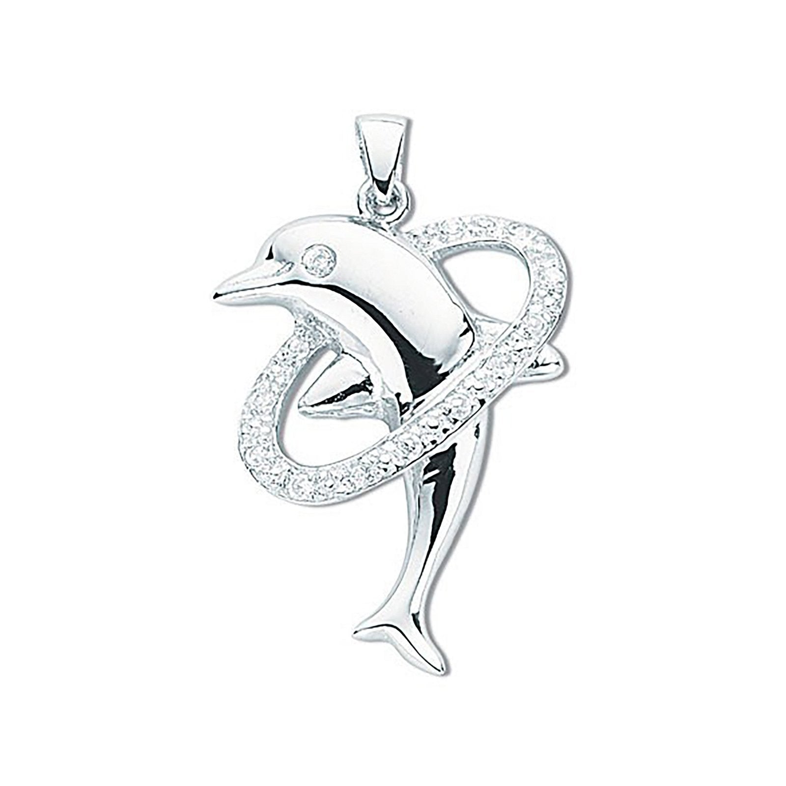 Silver Cubic Zirconia Dolphin Pendant - Fine Necklace - Certified Authentic - Swiss Made – Luxury Jewellery by Imperia